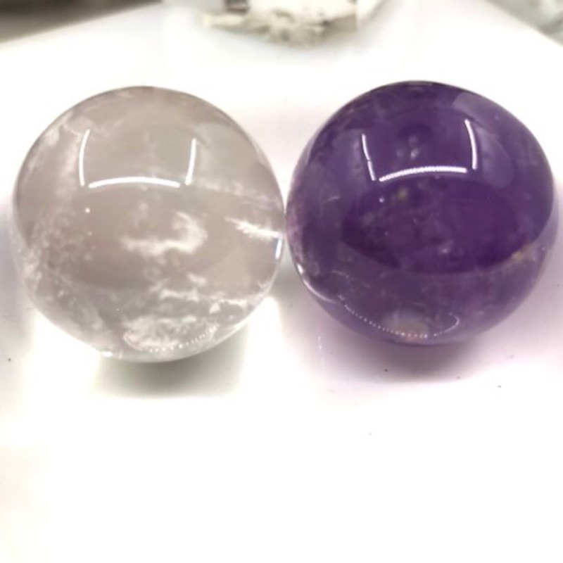 晶鑽水晶 天然白水晶球，天然紫水晶球26mm各一件