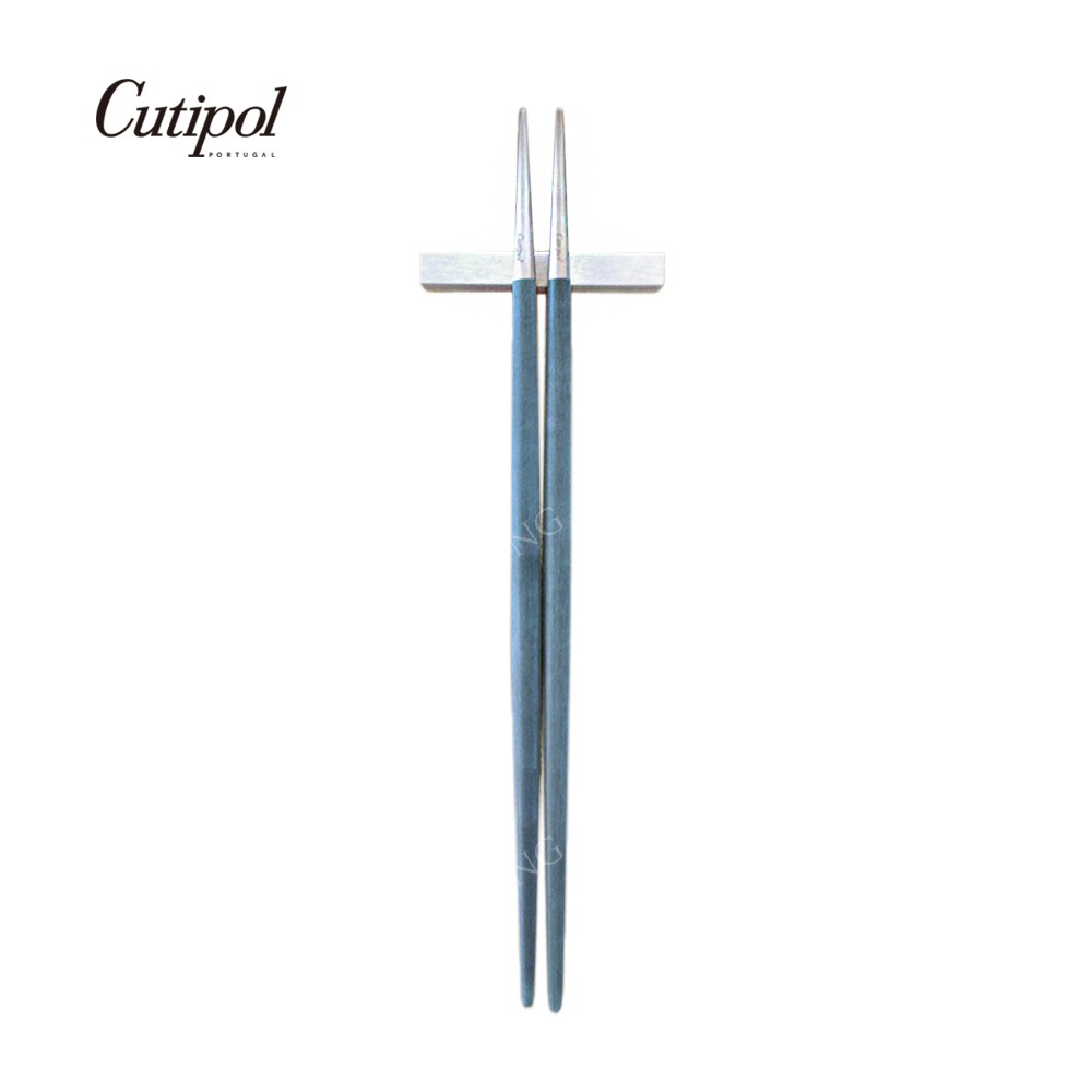 【Cutipol】GOA系列-藍柄霧面不銹鋼-22.5 cm筷子+筷架　葡萄牙手工餐具