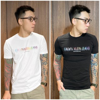 美國百分百【全新真品】Calvin Klein 短袖 T恤 CK T-shirt 短T 彩虹logo 黑/白色 BG59