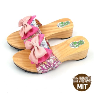 【MEI LAN】小淑女 兒童 和風 蝴蝶結 日式木屐 兒童木屐 低跟拖鞋 台灣製造 止滑 不悶熱 057 粉色