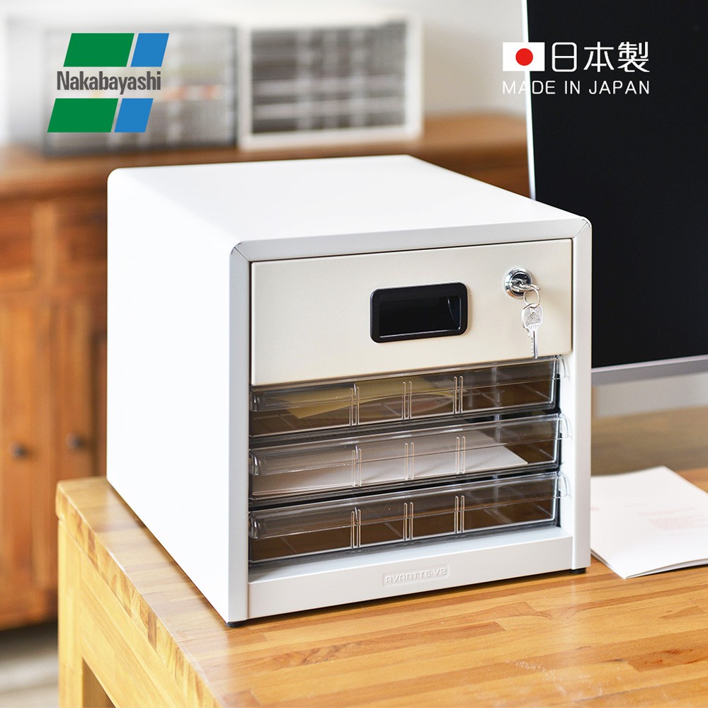 【日本仲林】日本製鋼製桌上型A4文件櫃/資料櫃(附鎖)-3低抽+1高抽 (AL-R4 公文櫃 Nakabayashi)