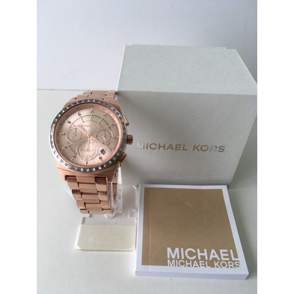 全新 Michael Kors MK6422 玫瑰金 碎鑽 三眼 計時 手錶 送口罩