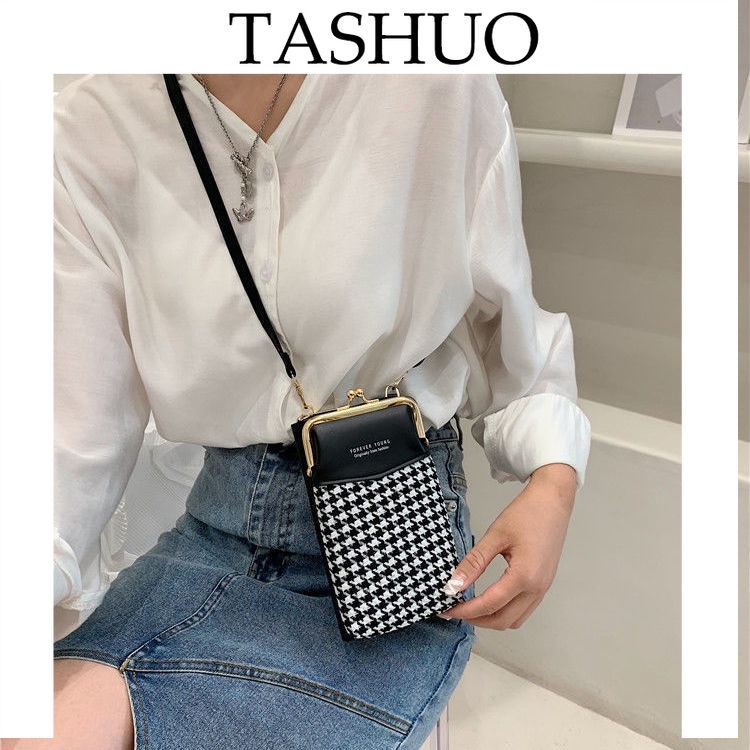 TASHUO 2024新款千鳥格手機包女迷你小包包夏季百搭時尚單肩斜挎手機包潮