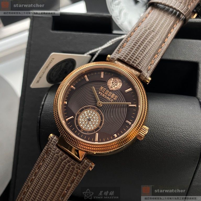 VERSUS VERSACE凡賽斯女錶,編號VV00292,40mm玫瑰金錶殼,咖啡色錶帶款