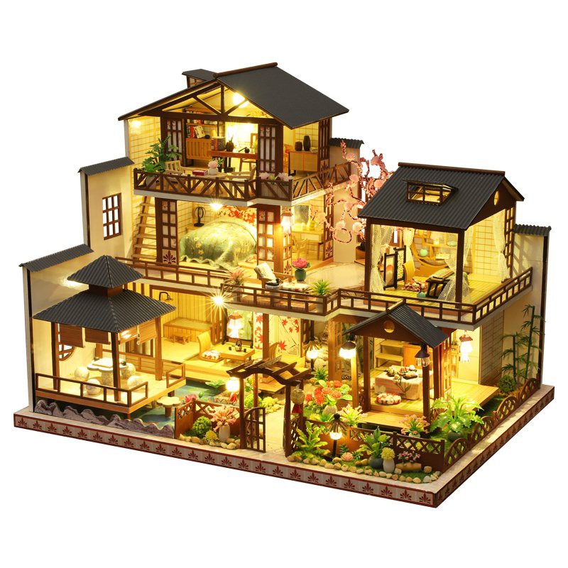 日式模型  diy小屋日式別墅建築手工製作大房子3d木質拼裝模型生日禮物玩具