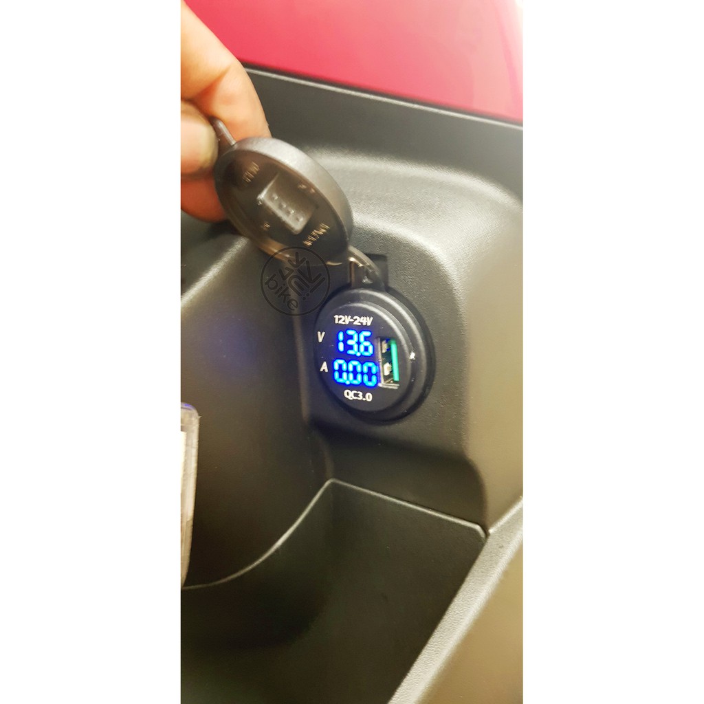 [熊BIKE鬥陣][實體店面] QC3.0 快充USB 電壓顯示 機車 USB車充+電壓表 防水 冷光藍LED 崁入式