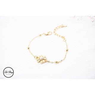 【Lit Ring】幸運時刻珍珠手鍊│Lit Ring 手作設計 金色 小花 幸運草 四葉草 圓珠 細手鍊 手環 飾品