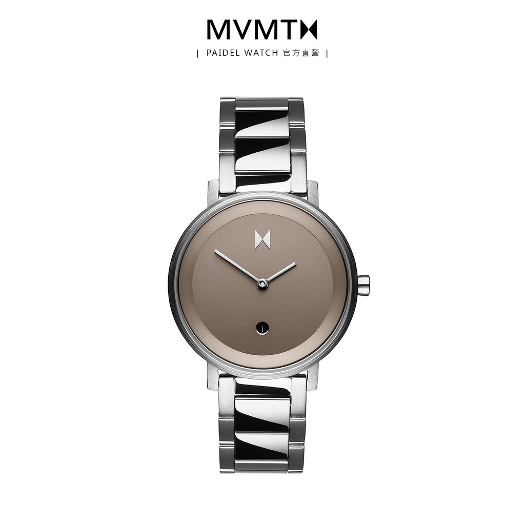 MVMT SIGNATURE II系列CLOUD SILVER-銀色鋼帶鈦色面銀色殼手錶