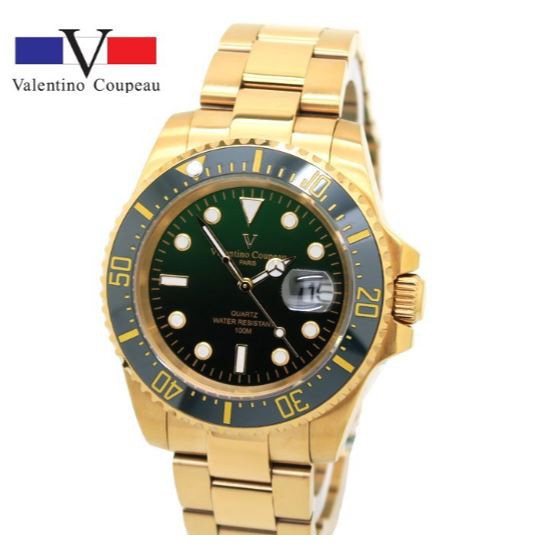 【八度空間】Valentino 古柏不鏽鋼腕錶-日本機芯防水錶 中金藍水鬼金陶瓷外框水鬼錶 #范倫鐵諾