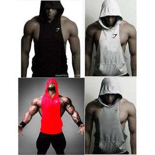 101003 肌肉鯊魚 GS 健身 健美 時尚 連帽健身背心-黑.白.紅 3色 現貨供應 (焦點服飾)