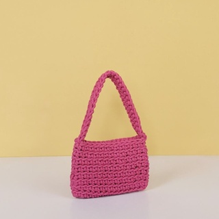 《Lu》現貨✨玫紅💗鏤空設計鉤針編織小袋Crochet Bag✨歐美休閒度假風💖編織包鉤針手提袋 手機包 小包包 針織包