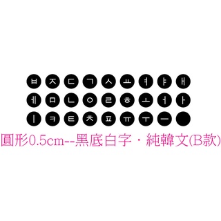 .ღ【綠光艸堂】訂製鍵盤貼紙．採客製化‧Macbook‧圓形0.5cm‧黑底白字‧純韓文(B款)