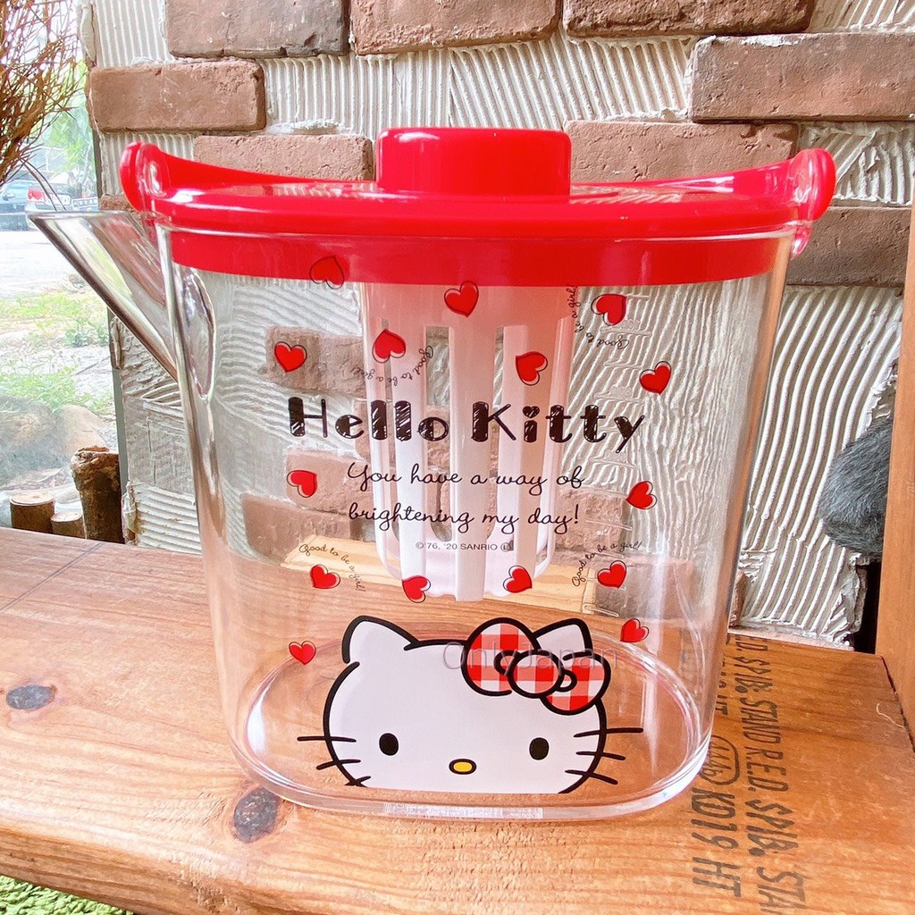 日本進口 498862 耐冷熱 寬口濾茶壺 1.2L 凱蒂貓kitty 大頭紅心 水壺 茶水瓶 花茶壺 大容量 涼水壺