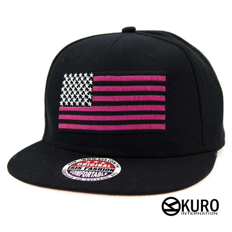 KURO-SHOP潮流新風格-黑色 美國旗  電繡 棒球帽 板帽