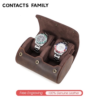 CONTACTS FAMILY復古 2 插槽手錶卷盒旅行便攜式皮革展示手錶收納盒收納盒, 帶滑動