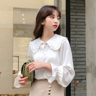 🤩限時促銷🤩小清新韓版娃娃領襯衣 2024春季新款洋氣打底白襯衫女 很仙的上衣襯衫