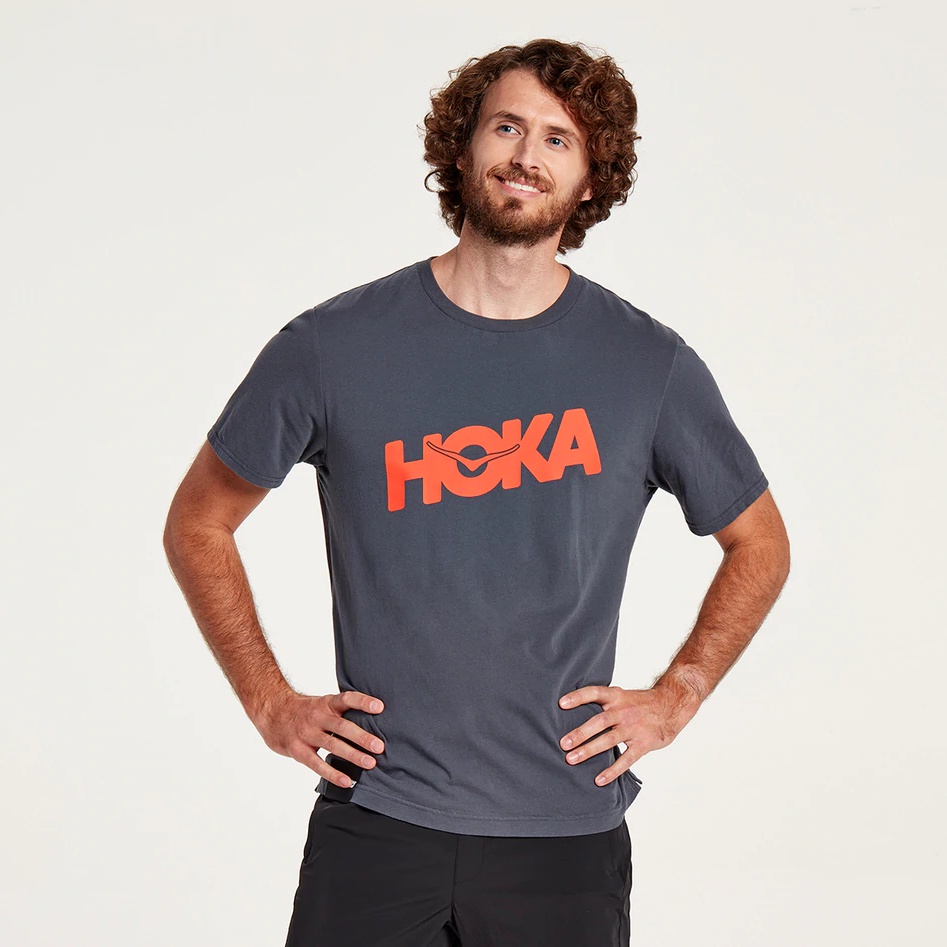 男士灰色棉質 Hoka One 運動 T 卹短袖上衣 S-4XL