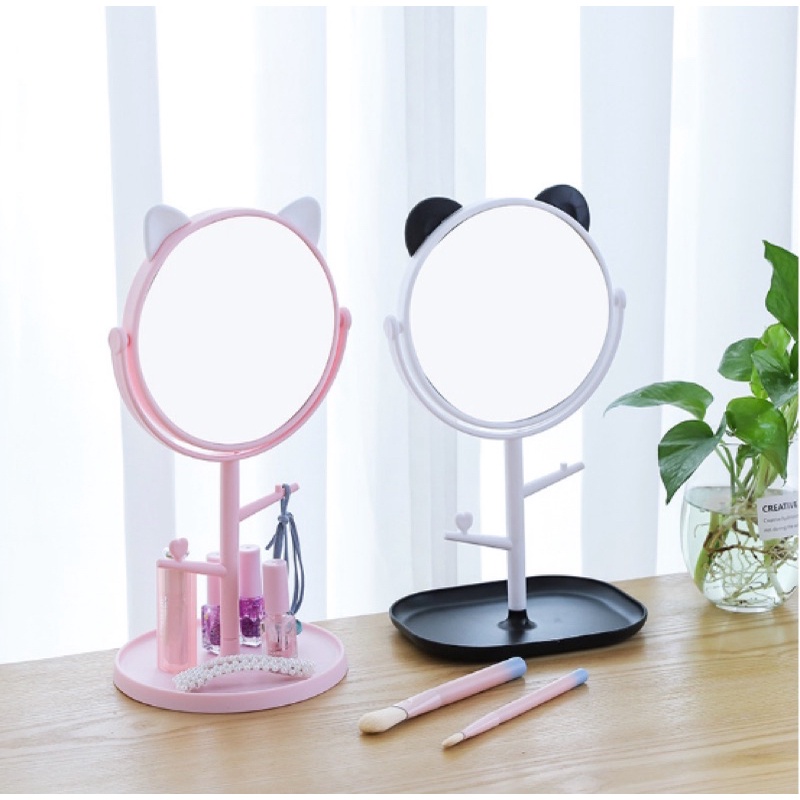 可愛造型化妝鏡首飾盒 創意旋轉托盤立式化妝鏡 化妝必備小鏡子