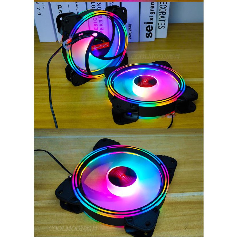 保固一年光線風扇 12cm靜音型LED彩色雙面細光圈 電腦風扇 固定彩虹色雙面發光