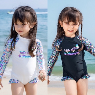 Momasong Kids女童泳衣兒童長袖連體泳衣兒童美人魚寶寶游泳衣