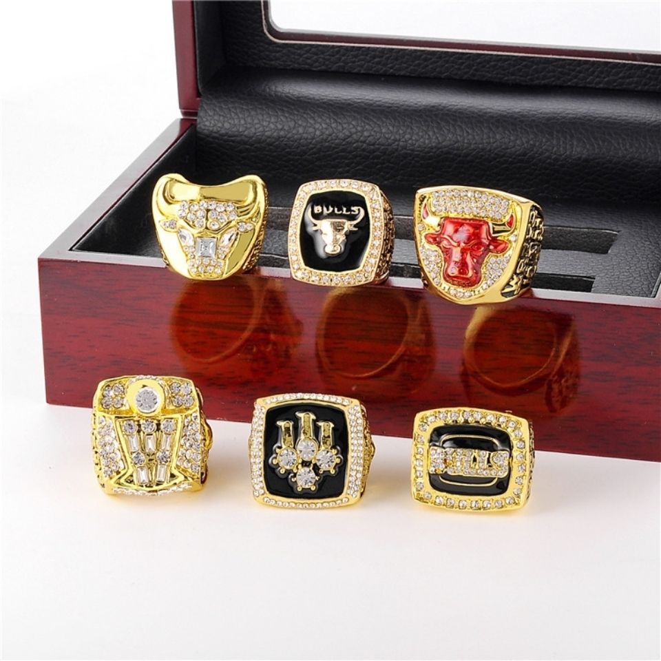 【總冠軍戒指】NBA芝加哥公牛1991到1998總冠軍戒指喬丹球迷定制收藏紀念六件套珍藏禮物