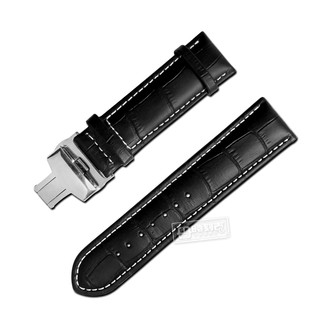 Watchband / 經典復刻時尚指標壓紋真皮雙邊壓扣錶帶 黑x白x銀扣