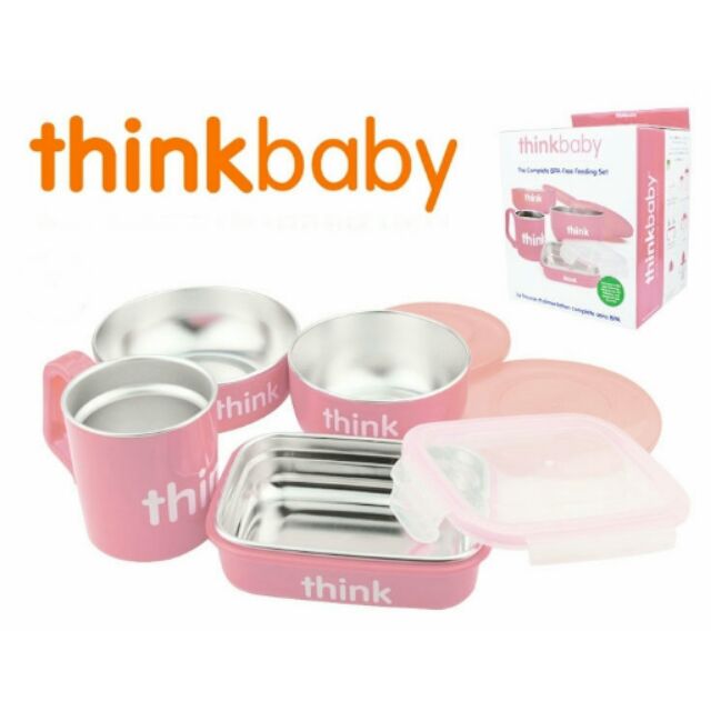 美國Thinkbaby不鏽鋼餐具4件組－粉紅色