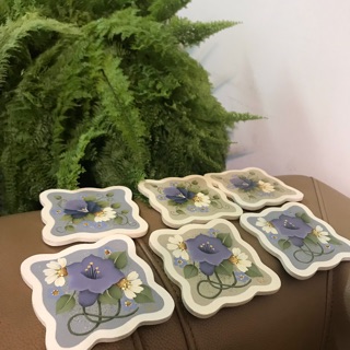 全手工鄉村風彩繪 木製杯墊（單個）