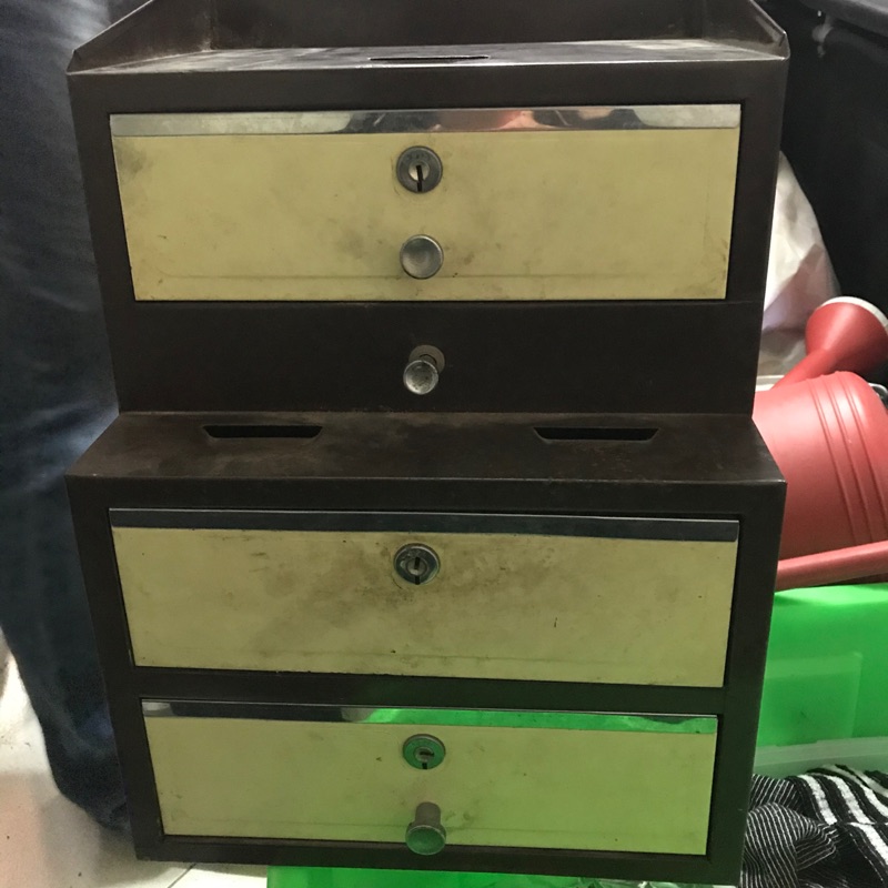 二手中古復古傳統收銀三層咖啡色錢櫃錢箱生財器具營業用 蝦皮購物