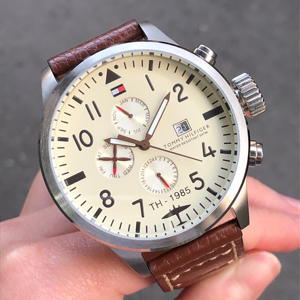 全新現貨均一價TOMMY HILFIGER 1790684 手錶46mm 三眼日期視窗棕色皮錶帶男錶女錶| 蝦皮購物