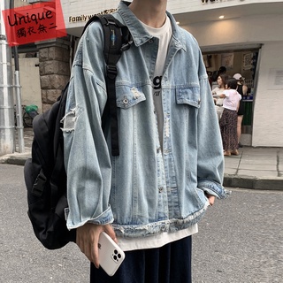 👉獨衣無二👈 兩色入 M-2XL 男女牛仔外套 潮流男女 男生冬天衣服 韓版潮流破洞情侶百搭牛仔外套 男女可穿情侶裝