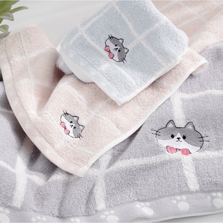 【星紅織品】蓬鬆系列-純棉格子貓浴巾