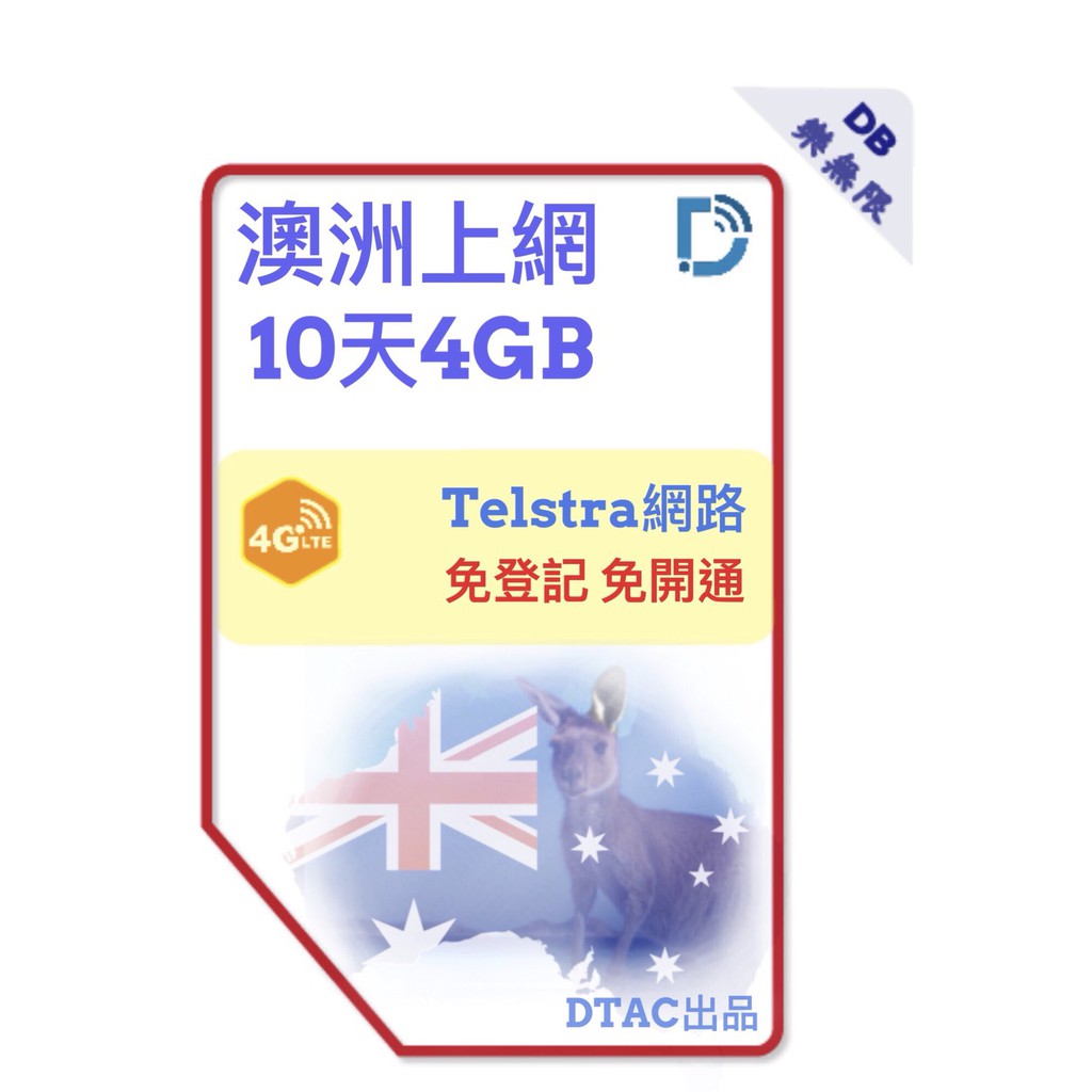 4G【澳洲 10天4GB 上網 】Australia Telstra 網絡 澳洲上網 澳洲上網卡 DB 3C