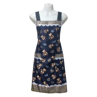 (台灣製造)蕾絲布花熊口袋圍裙GS559-藍色