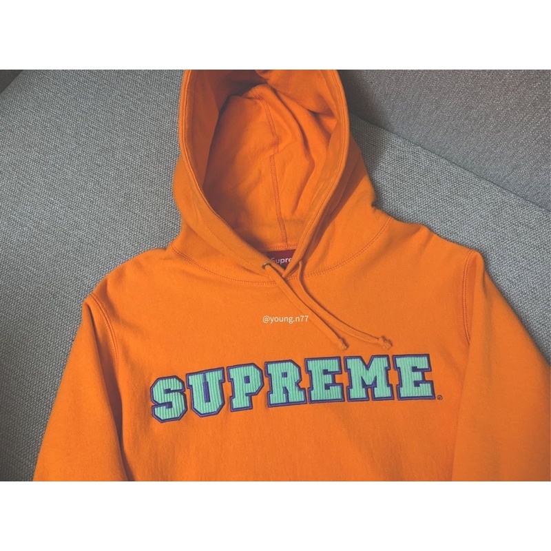 SUPREME 橘 M 帽T Cord Collegiate Logo Hooded SWEATSHIRT 可分期