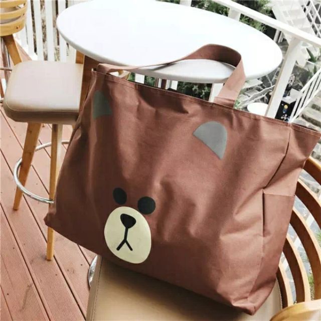 【預購】Line 熊大 新升級 大容量 拉鍊 旅行袋 可愛卡通 旅行包 手提旅遊包 超大單肩包 小熊行李袋