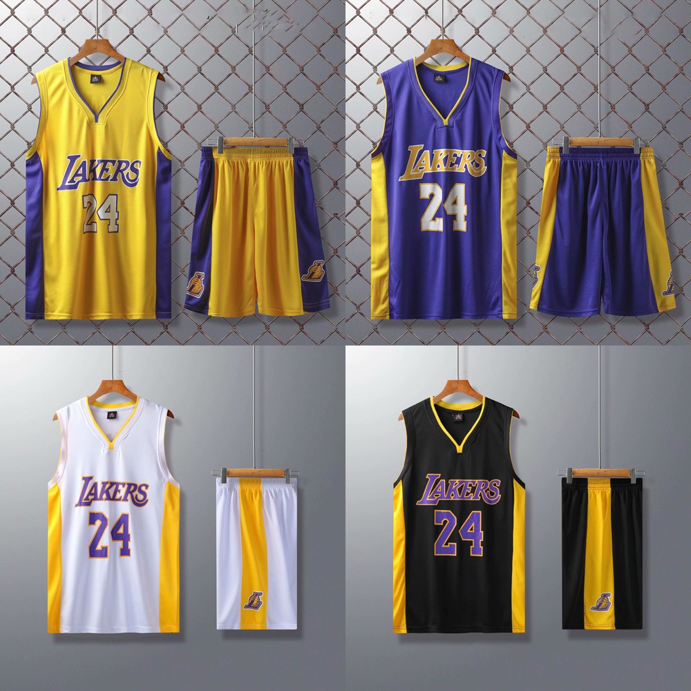 Nba洛杉磯湖人科比24號v领复古球衣los Angeles Lakers Kobe籃球服籃球衣上衣 短褲套裝 蝦皮購物