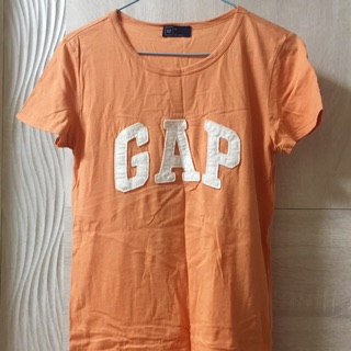二手 GAP 橘色 短袖 T恤 白字 長版 xs號 衣長68cm