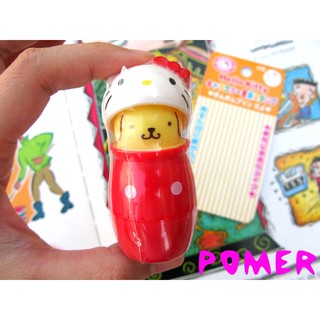 ☆POMER☆日本SANRIO正品已絕版 可愛 布丁狗 變裝躲在 HELLO KITTY 裡 創意立體公仔印章 生日禮物