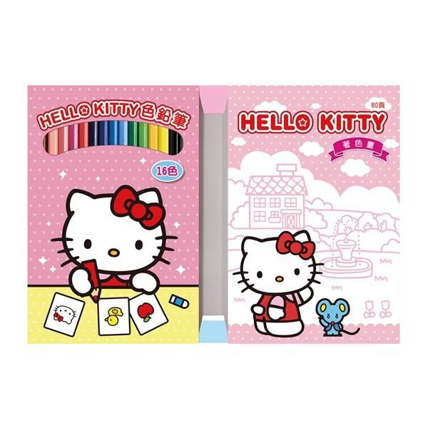 *丹尼屋*世一 Hello Kitty著色畫 16色色鉛筆著色畫 80張圖 著色本 粉紅豬小妹畫畫本 兒童色鉛筆 塗鴉本