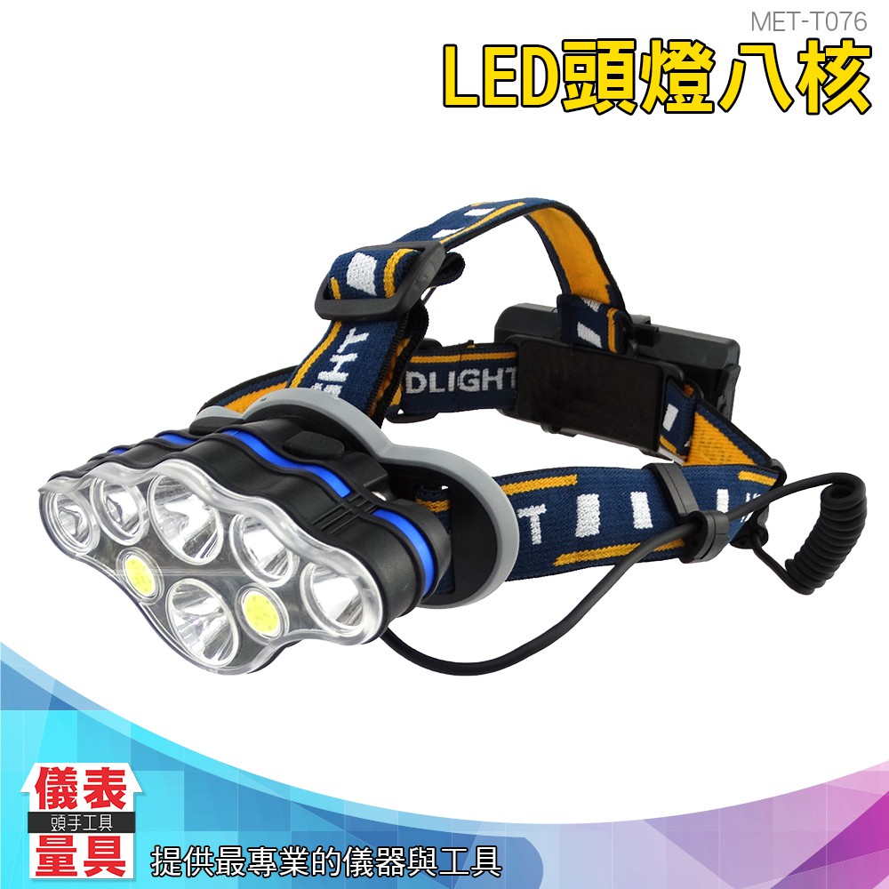 儀表量具 MET-T076 LED頭燈八核套裝大全配 釣魚頭燈 頭戴燈 戶外燈 修車頭燈 變焦頭燈 充電頭燈 登山頭燈