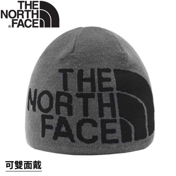 【The North Face 雙面LOGO保暖毛帽《灰/黑》】AKND/保暖帽/毛帽/悠遊山水