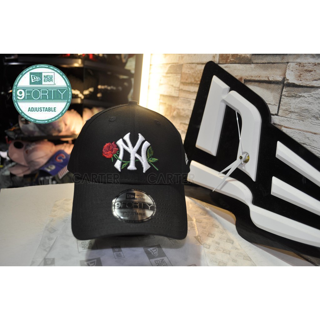 New Era MLB Yankees Black Rose 9Forty 美國大聯盟紐約洋基玫瑰花彎帽可調式銀色後扣