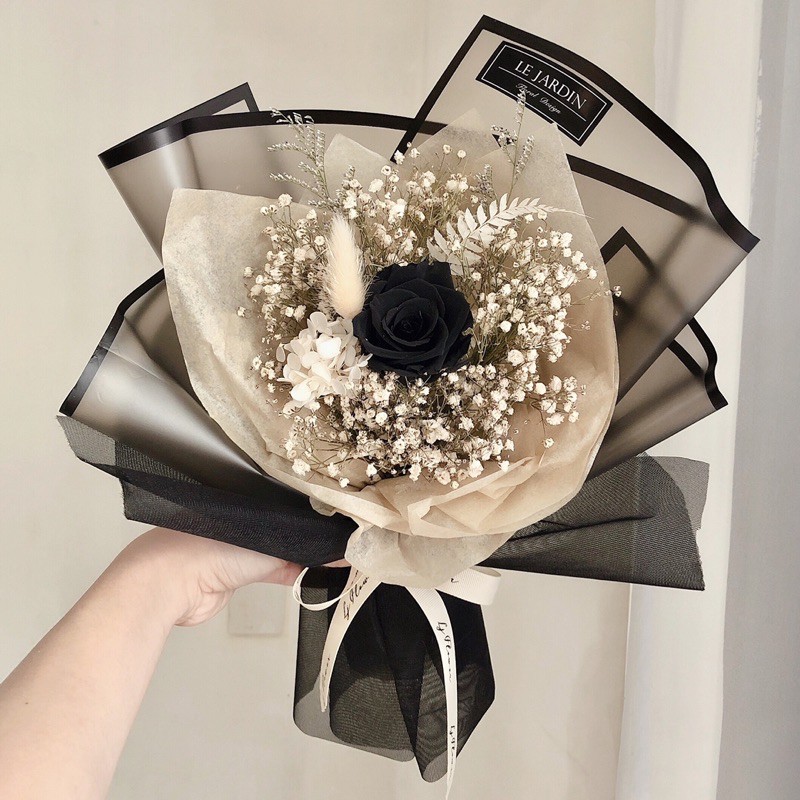 Ljflower 暗黑系小惡魔永生黑玫瑰乾燥花花束畢業花束 蝦皮購物