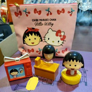 珍藏🤩櫻桃小丸子 hello kitty 筆袋/收納袋 櫻桃小丸子 公仔/印章4項合售
