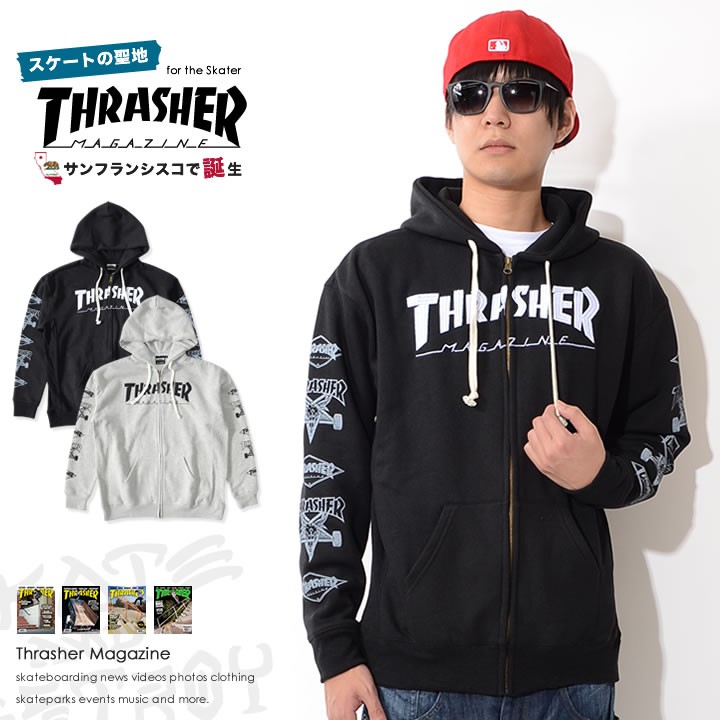 {XENO}全新正品 THRASHER ZIP MAG logo arm skate goat 帽夾 外套 刺繡