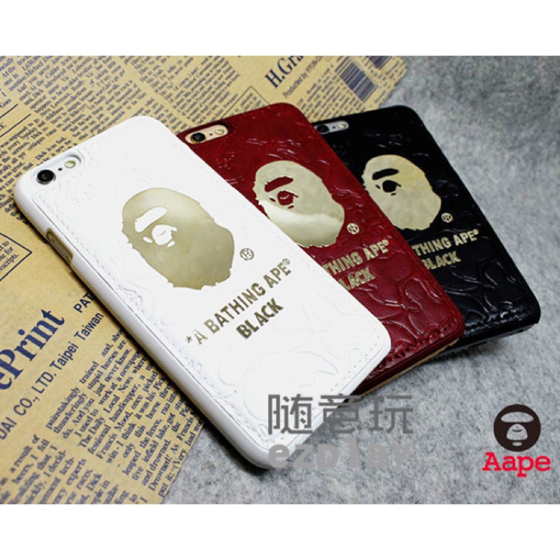 潮流品牌 BAPE APE 猿人 iPhone 6/6S/Plus 皮革紋 手機殼 皮套