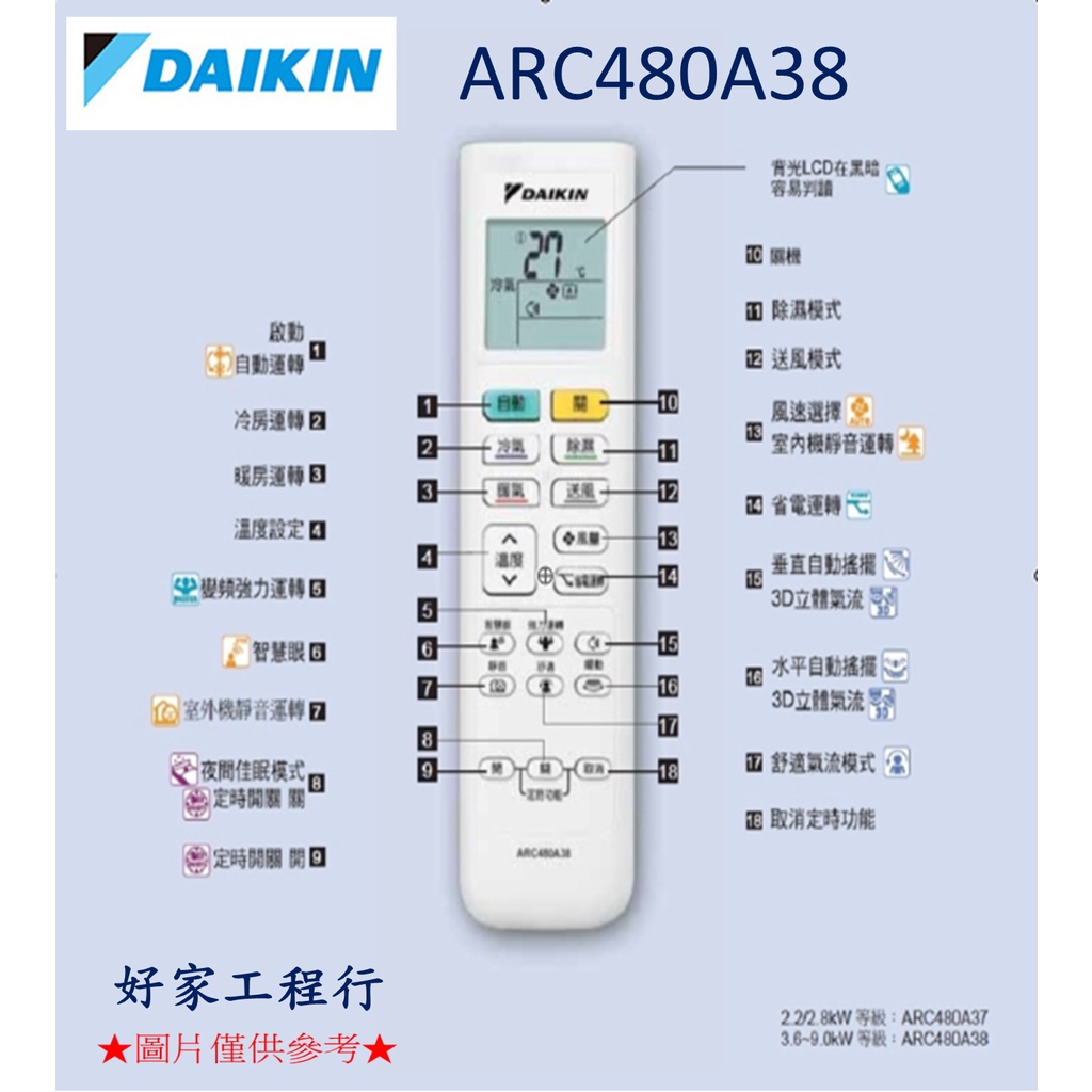 DAIKIN大金  ARC480A38冷氣空調 原廠無線遙控器 【皆有其他各型號遙控器&lt;可以詢問&gt;】