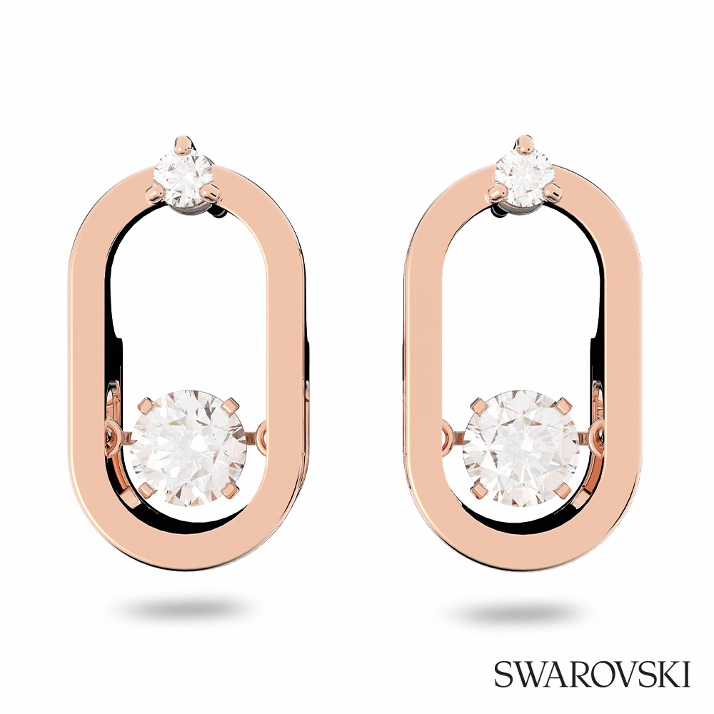 SWAROVSKI 施華洛世奇Una 耳釘, 圓形切割，橢圓形, 白色, 鍍玫瑰金色調