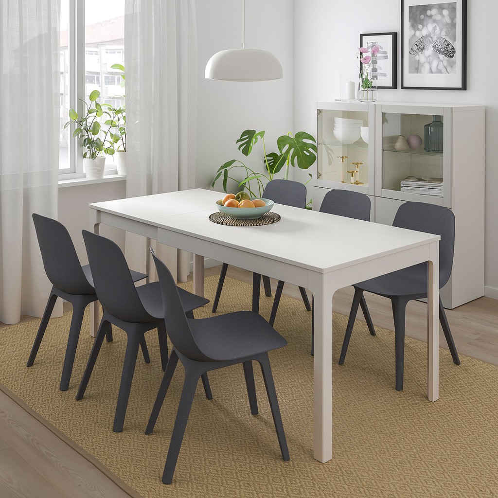 北歐風格IKEA宜家EKEDALEN延伸桌實木餐桌工作桌/實心橡木/白色/延長180縮短120/二手八成新/特$4980